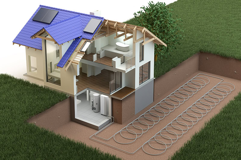 3D model of a home's heat pump system.